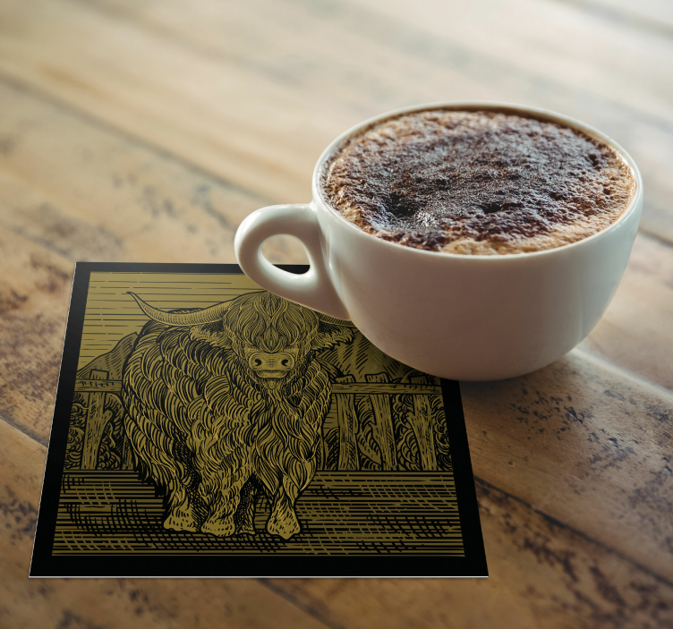 Vintage engraving highland cow more coasters - TenStickers