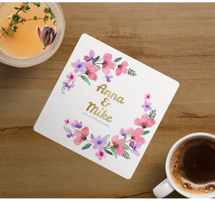 Wedding coasters floral couple monogram - TenStickers
