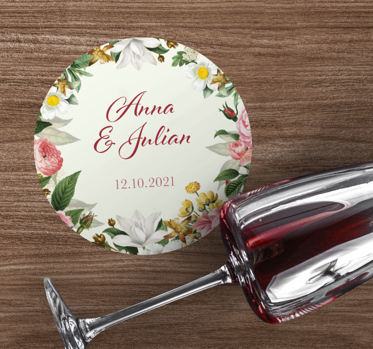 Wedding coasters floral wedding personalized - TenStickers