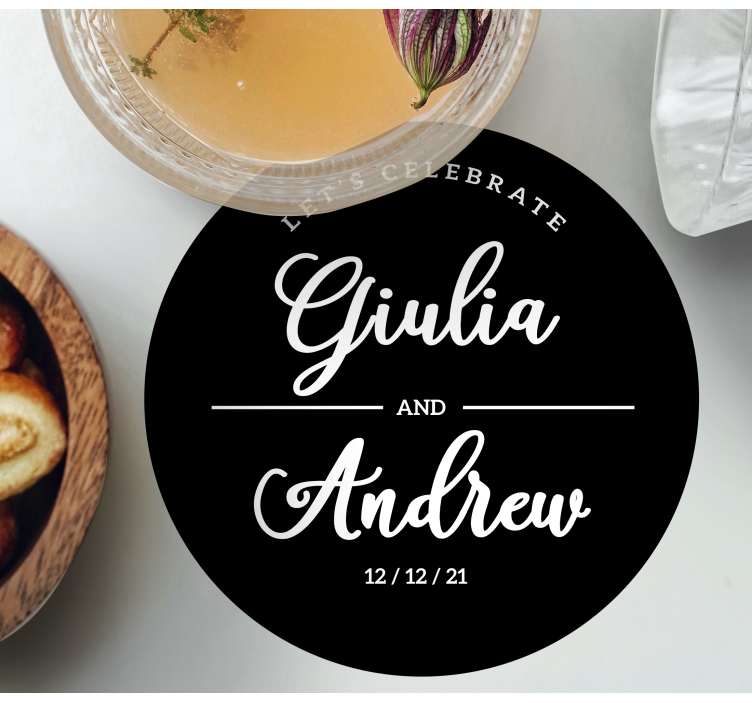 Wedding coasters with custom celebration names - TenStickers