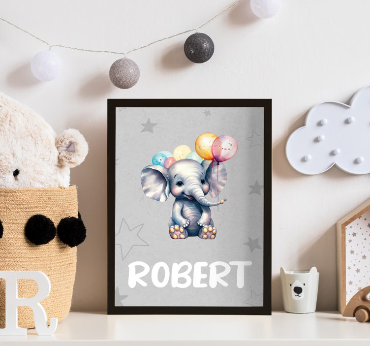 Baby elephant with balloons custom poster - TenStickers