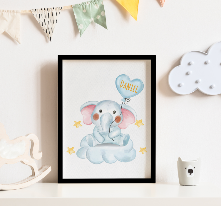 Cute Elephant With Balloon Nursery Poster - TenStickers