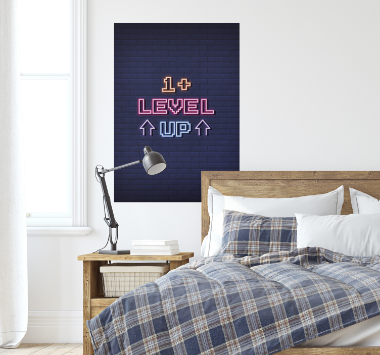 Level up neon gaming poster - TenStickers