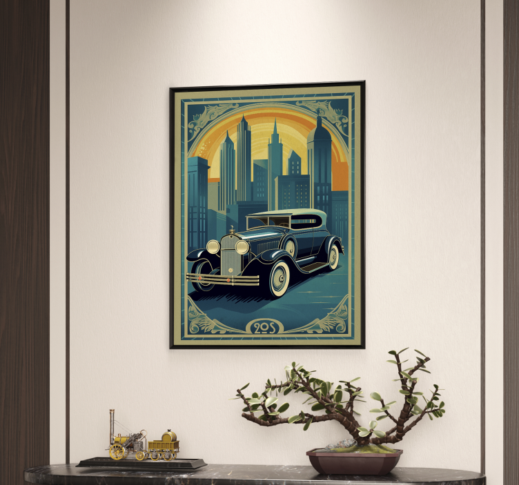 Vintage car downtown poster - TenStickers