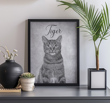 Custom black and white drawing cat poster - TenStickers