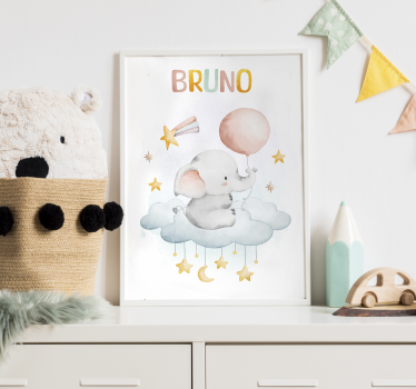 Elephant on a cloud children wall poster - TenStickers