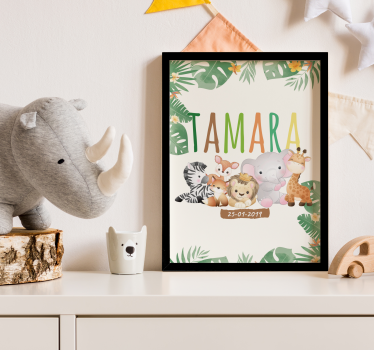Jungle Cute Animals Personalised Children Wall Poster - TenStickers