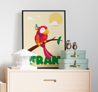 Red Parrot Custom Name Children Wall Poster - TenStickers