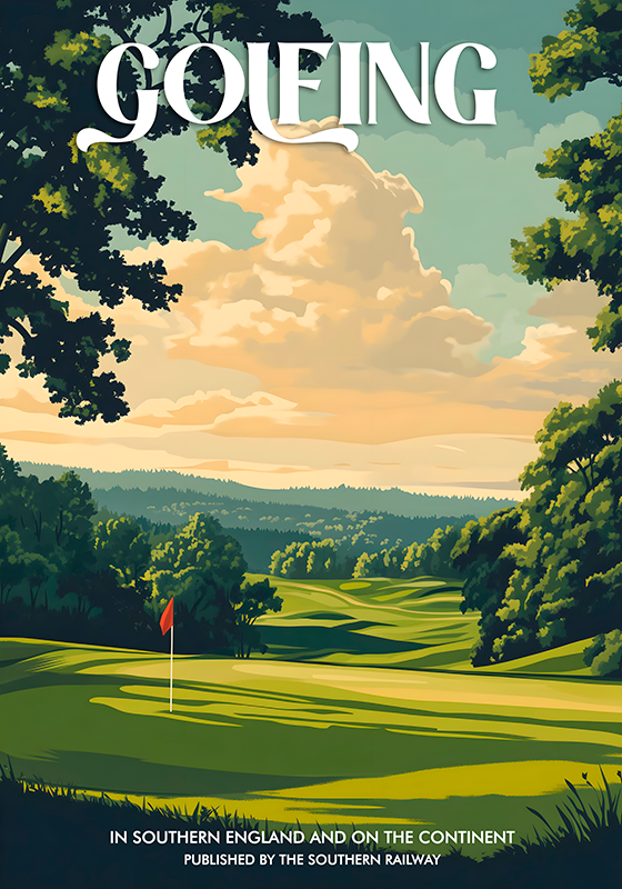 Vintage golfing landscape sports poster - TenStickers