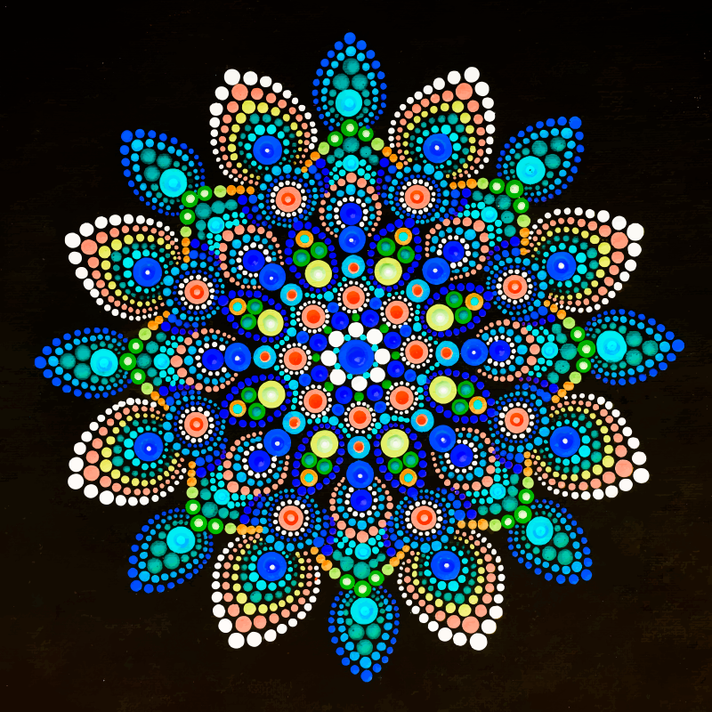 Living room poster mandala colorful dots - TenStickers