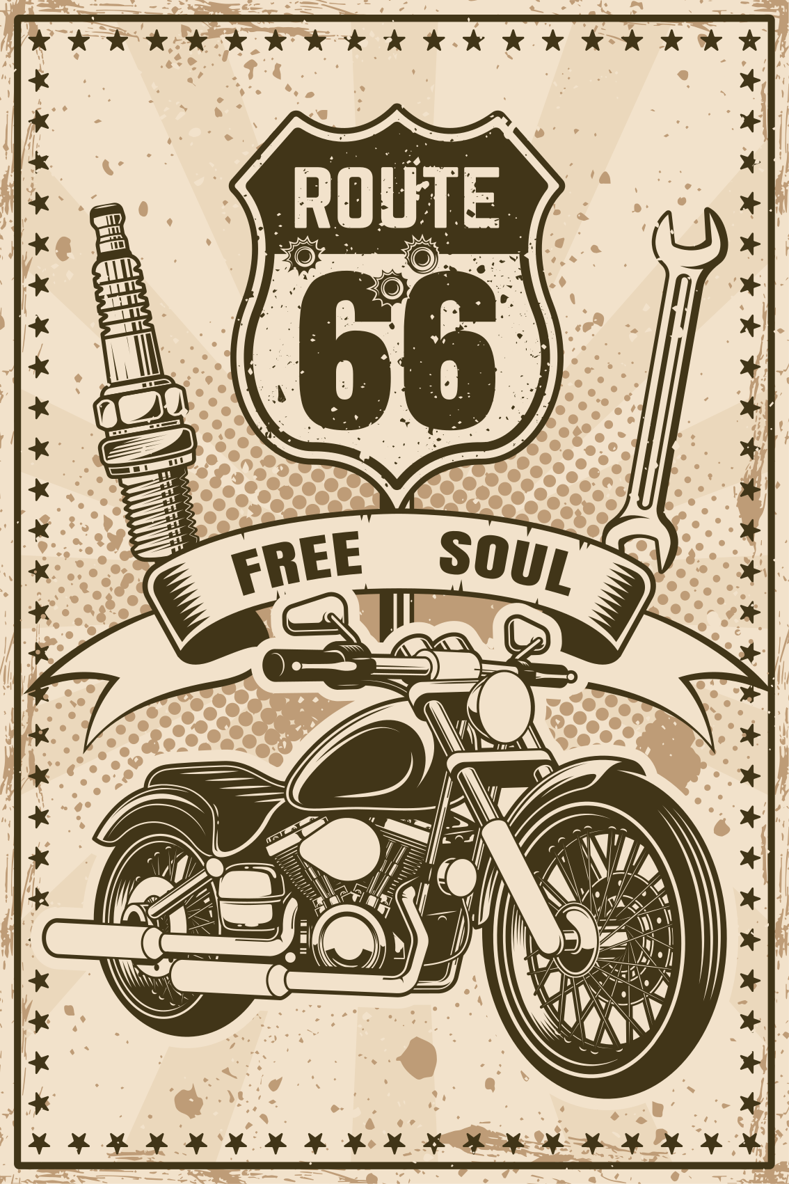 Living room poster route 66 motorcycle art - TenStickers