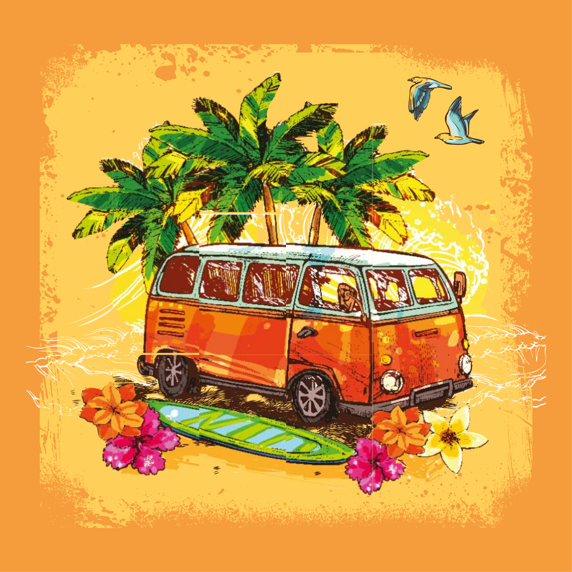 City poster classic surfing van - TenStickers