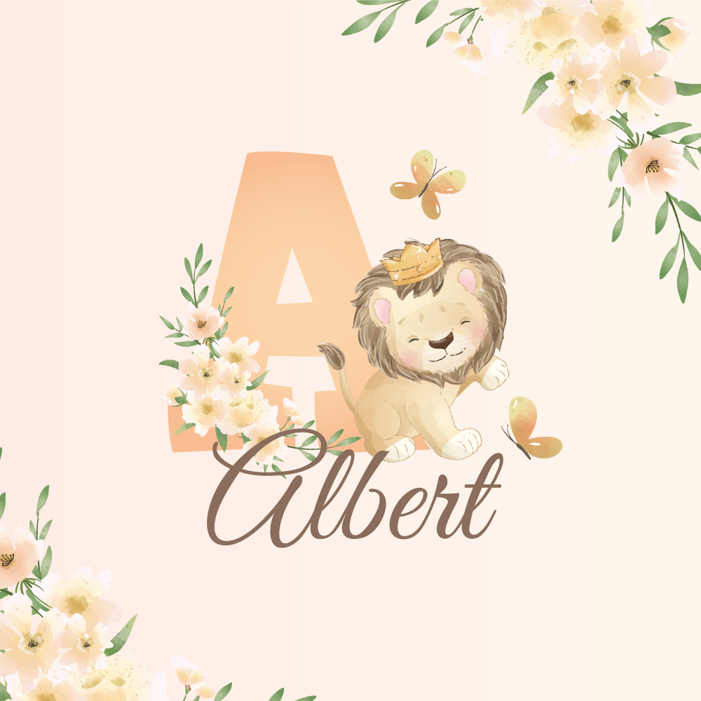 Customisable poster cute lion and flowers - TenStickers