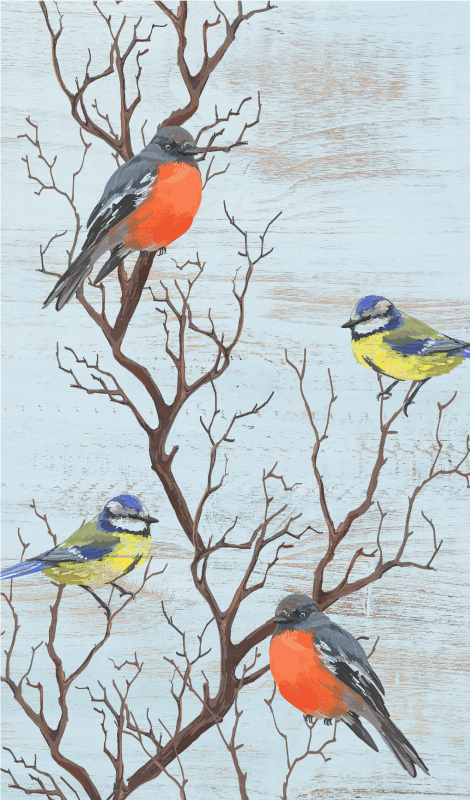 Vintage poster of blue trees with birds - TenStickers