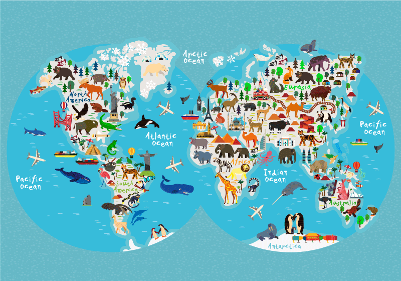 World map animal post print - TenStickers