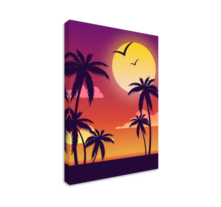 Tropical Sunset Silhouette landscape canvas - TenStickers