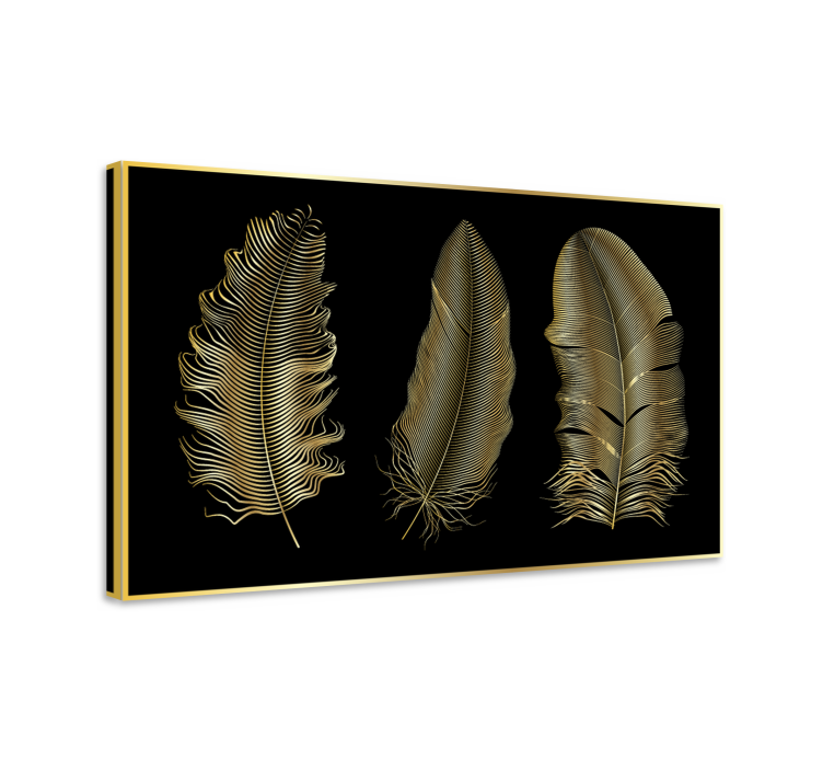 Feather canvas wall art in gold leaf designs - TenStickers
