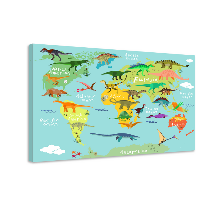 Dinosaur canvas wall art dinosaur globe map - TenStickers