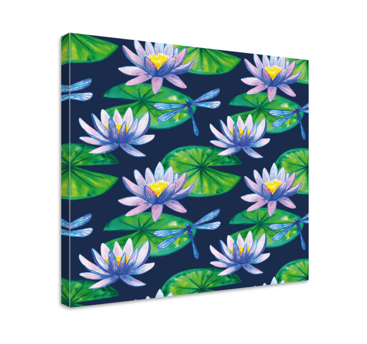 Flowers canvas lotus flowers and dragonflies - TenStickers