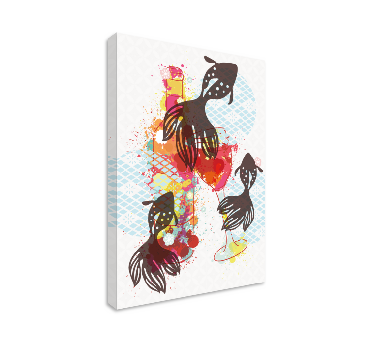 Rustic canvas wall art colorful fish silhouettes - TenStickers