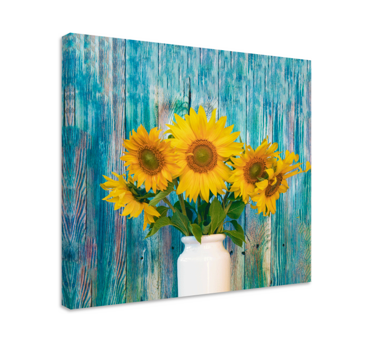 Yellow sunflowers on wood flower canvas - TenStickers