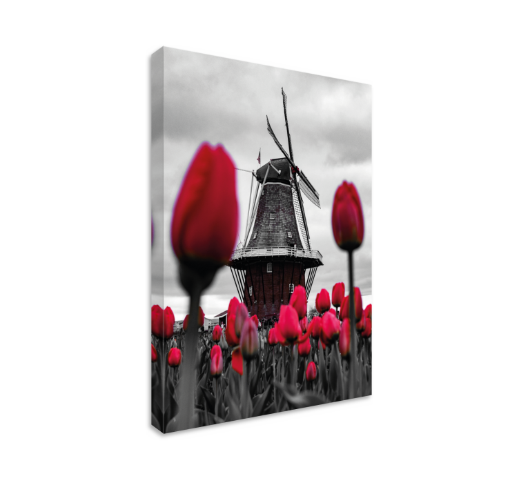 Landscape canvas windmill and tulips art print - TenStickers