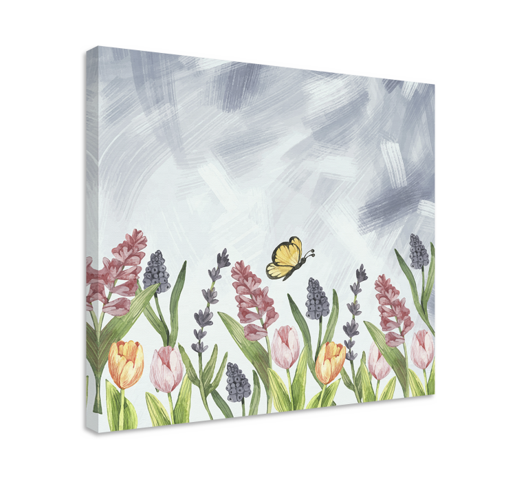 Flowers canvas butterfly in a floral garden - TenStickers