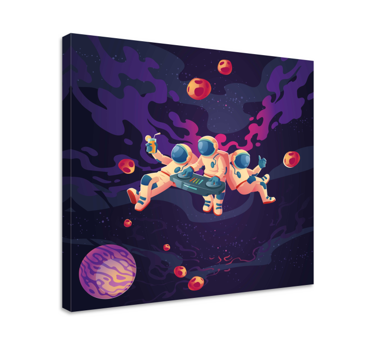 Video game canvas art astronauts playing together - TenStickers