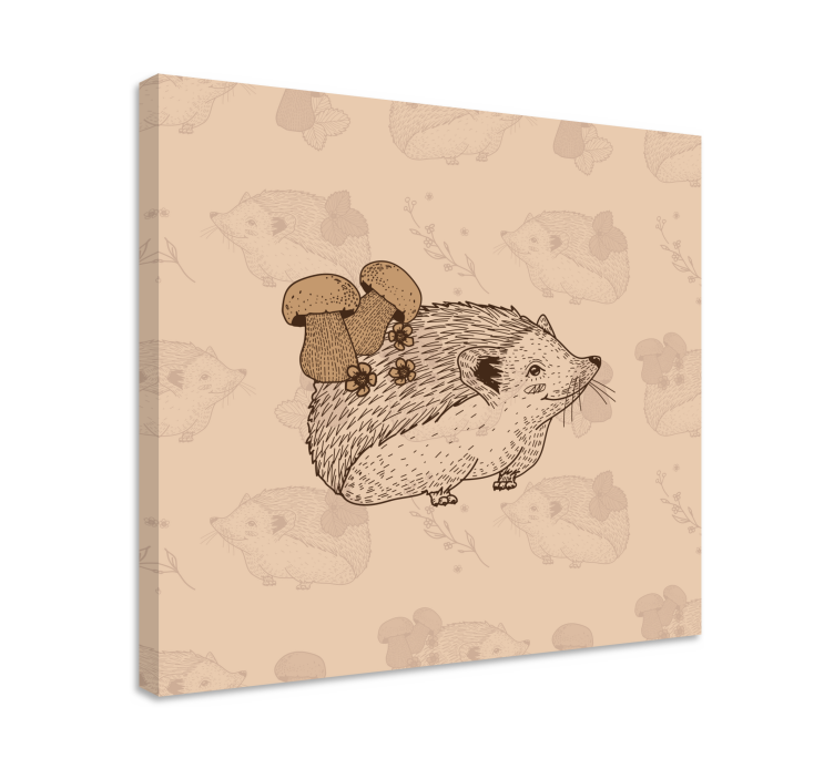 Beige hedgehog with mushrooms animal canvas wall art - TenStickers