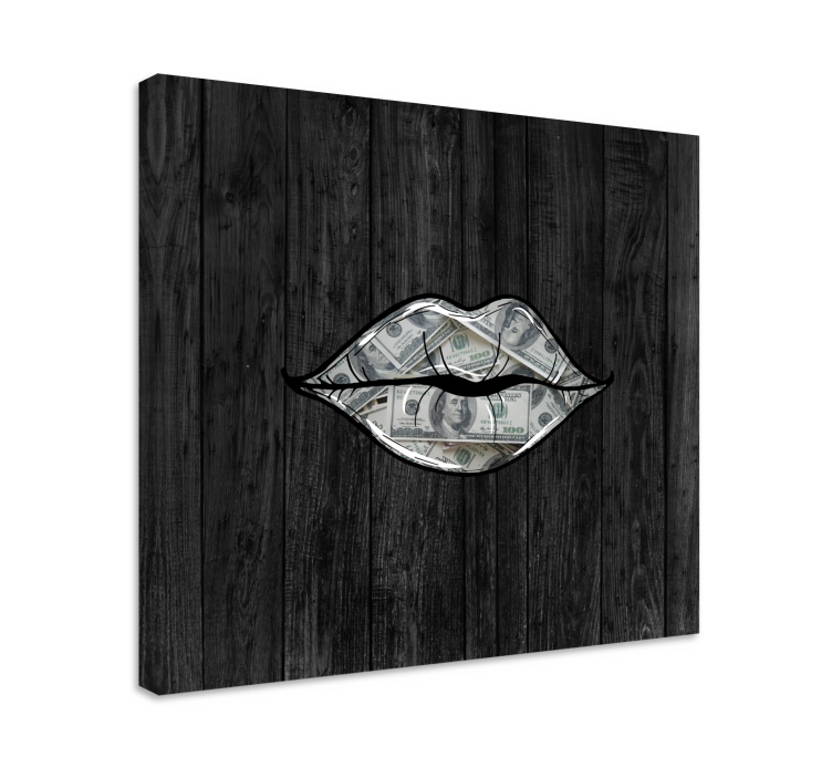 Ornamental canvas print lips with money - TenStickers