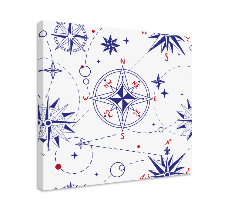 World map wall art with compass star design - TenStickers