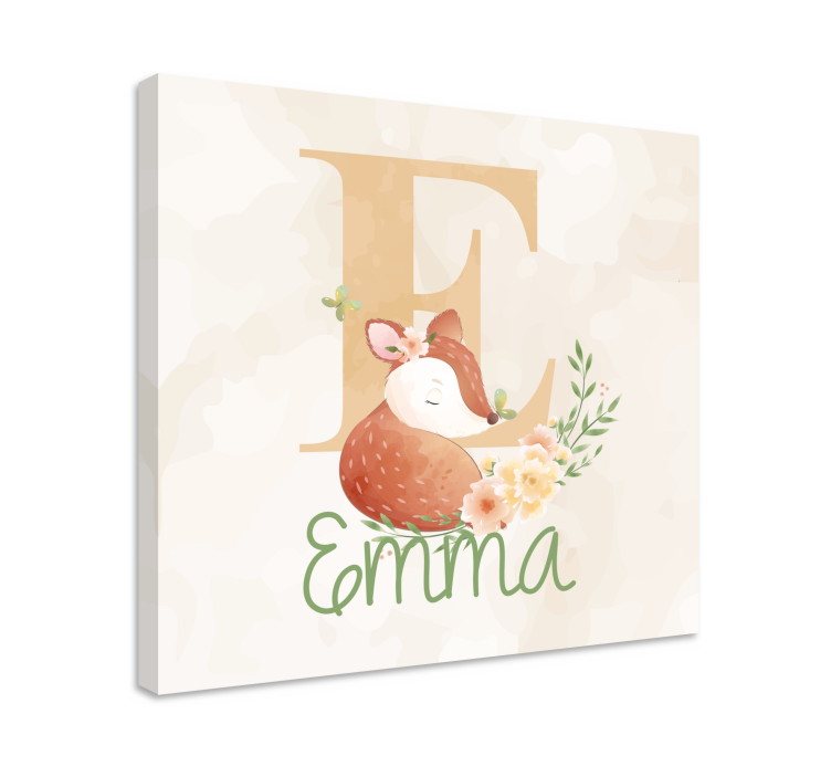 Baby fox with initial and name cocktail canvas - TenStickers