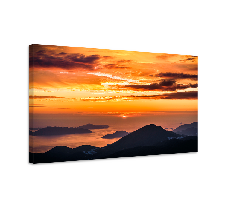 Stunning sunset over mountains landscape canvas - TenStickers