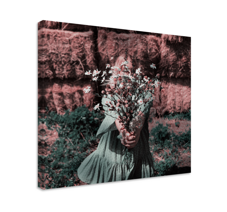 Flowers canvas girl holding blooms - TenStickers