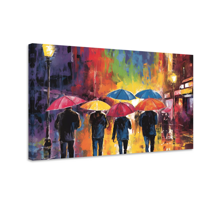 Umbrellas And People Colour Paint Canvas - TenStickers