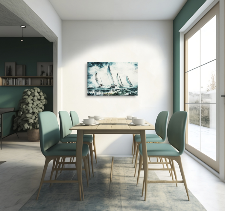 Sailboats at sea dining room canvas painting - TenStickers