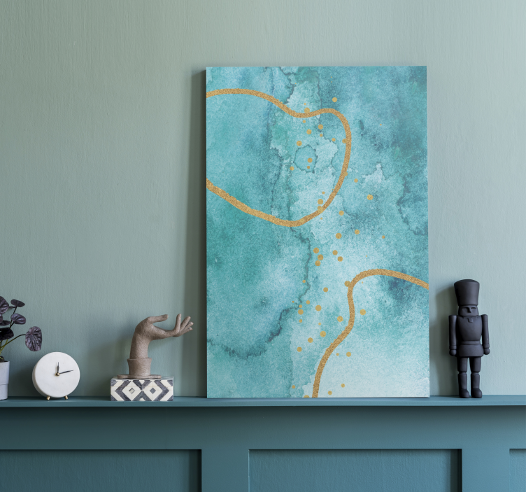 Abstract aquamarine gold abstract wall art - TenStickers