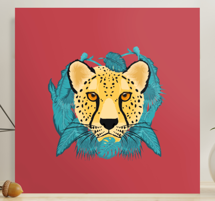 Animal canvas wall art cheetah with foliage - TenStickers