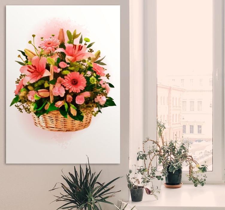 Basket of Pink Blooms Flowers  canvas - TenStickers