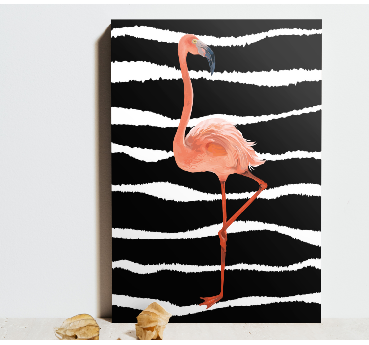 Bird canvas wall art flamingo on stripes - TenStickers