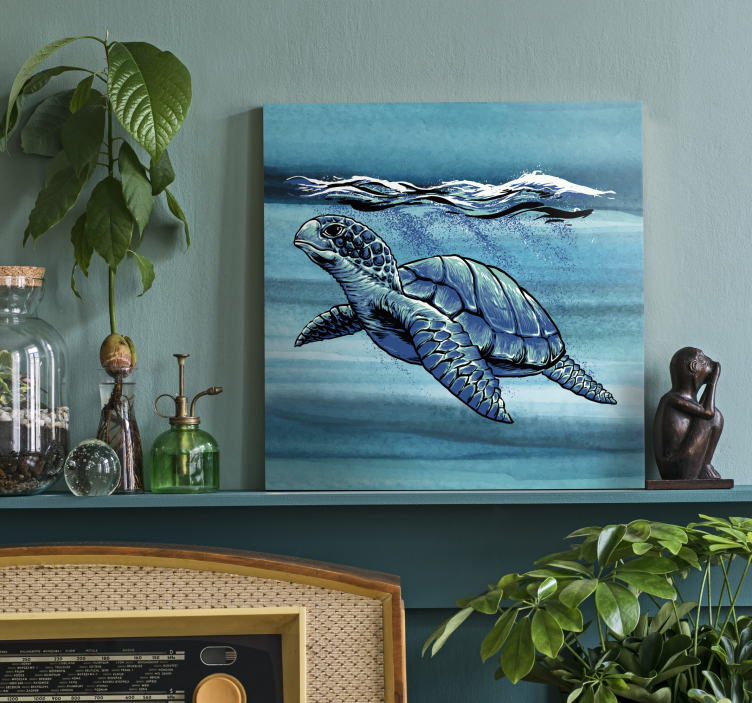 Blue watercolor turtle living room wall art - TenStickers