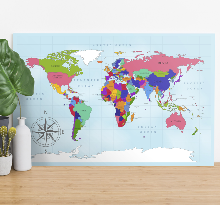 Blue world map canvas art - TenStickers