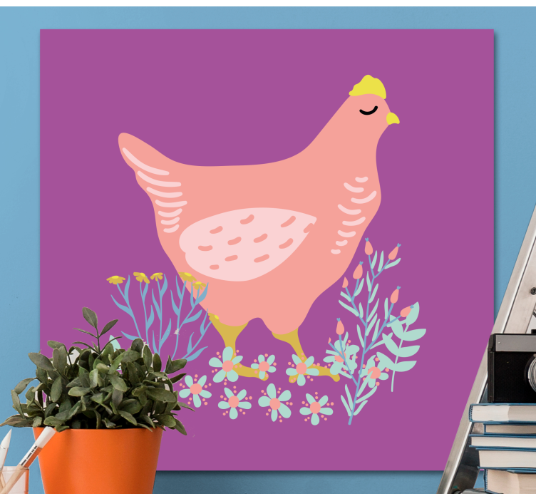 Charming Pink Hen animal canvas wall art - TenStickers