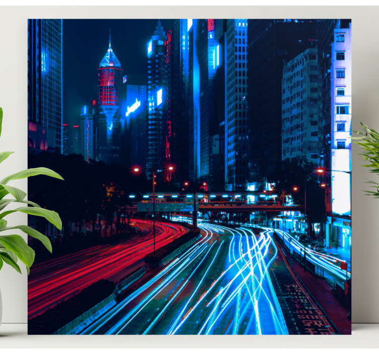 City blur effect red blue landscape canvas - TenStickers