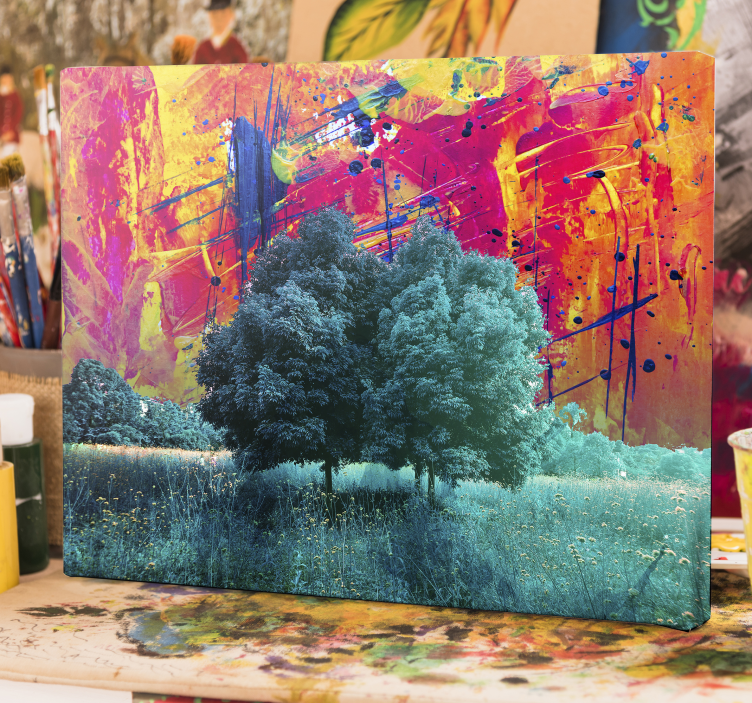 Colorful field landscape with trees canvas art - TenStickers
