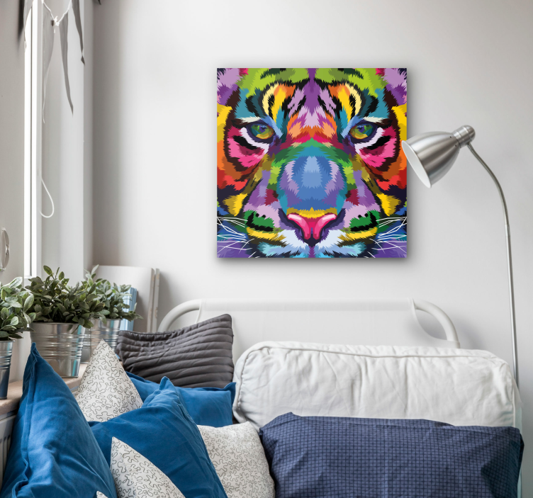 Colorful tiger face animal canvas prints - TenStickers