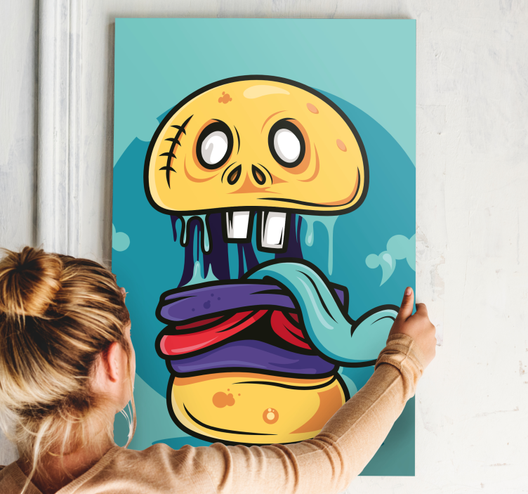Colourful burger skull halloween canvas print - TenStickers