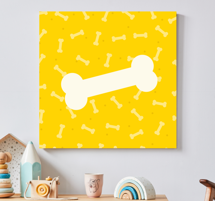 Cute yellow background dog bone canvas prints - TenStickers
