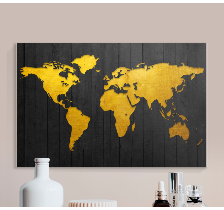 Dark golden  world map canvas - TenStickers