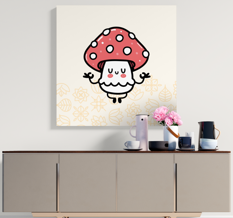 Dinosaur canvas wall art cute mushroom character - TenStickers